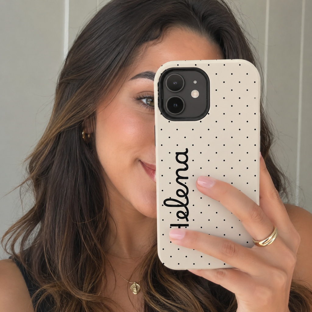 Personalized Ivory Polka Dot Phone Case with Name | Custom Minimalist Cute Protective iPhone & Samsung Case | Custom Gift for Women