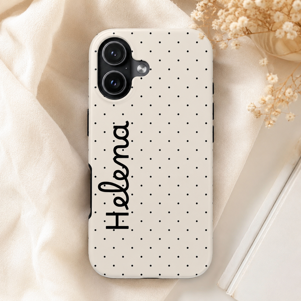 Personalized Ivory Polka Dot Phone Case with Name | Custom Minimalist Cute Protective iPhone & Samsung Case | Custom Gift for Women