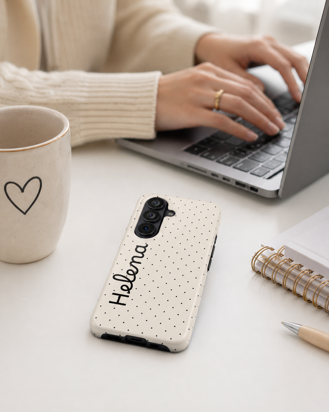 Personalized Ivory Polka Dot Phone Case with Name | Custom Minimalist Cute Protective iPhone & Samsung Case | Custom Gift for Women