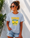 Summer Vibes Bow T-Shirt | Cute Coquette Summer Tee for Women | Yellow Bow Graphic Shirt | Aesthetic Vacation Outfit | Soft Jersey Tee Gift