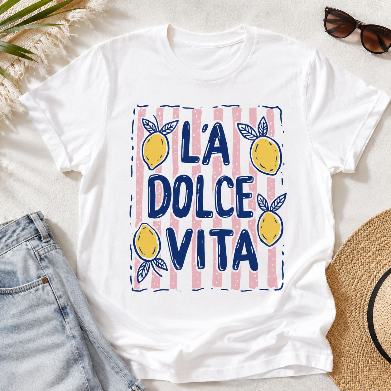 La Dolce Vita Lemon Graphic T-Shirt | Italian Summer Aesthetic Tee | Cute Citrus Shirt | Amalfi Coast Vacation Tee | Women's Soft Jersey Tee