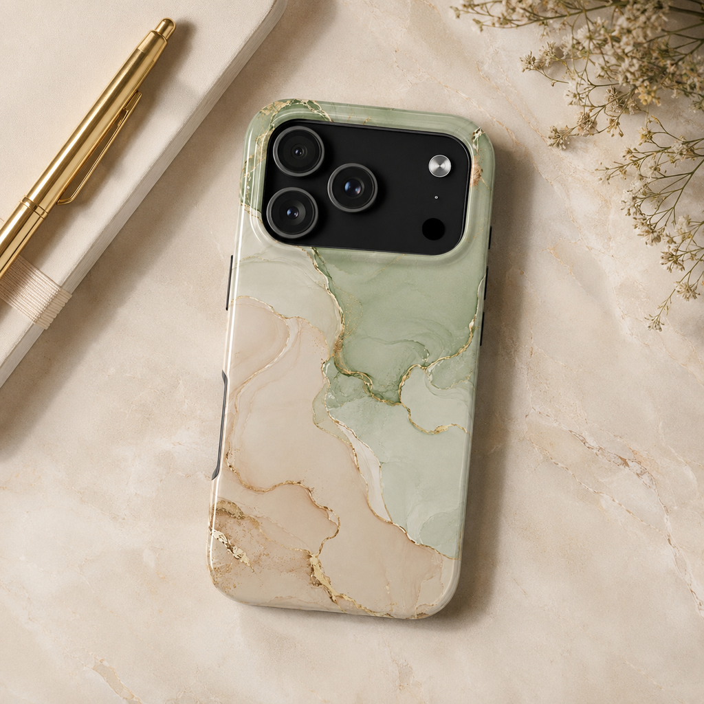 Luxury Sage Green Marble Phone Case | Elegant Neutral Protective Case | iPhone & Samsung Tough Cover | Minimalist Aesthetic Gift