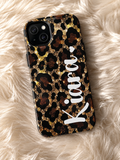 Personalized Glitter Leopard Print Phone Case | Custom Name Protective Case | Luxury Gold Animal Print iPhone & Samsung Cover | Gift for Her
