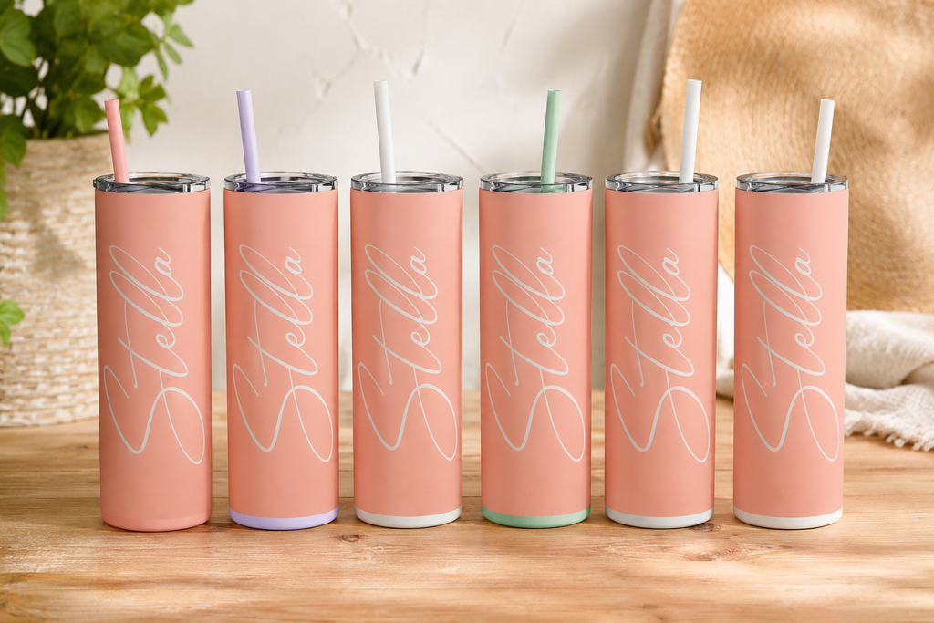 Personalized 20oz Skinny Tumbler with Straw | Custom Name Insulated Stainless Steel Cup | Cute Gift for Her | Bridesmaid Gift