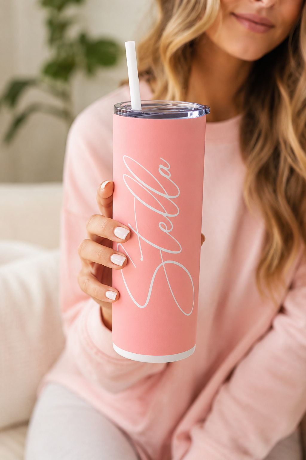 Personalized 20oz Skinny Tumbler with Straw | Custom Name Insulated Stainless Steel Cup | Cute Gift for Her | Bridesmaid Gift