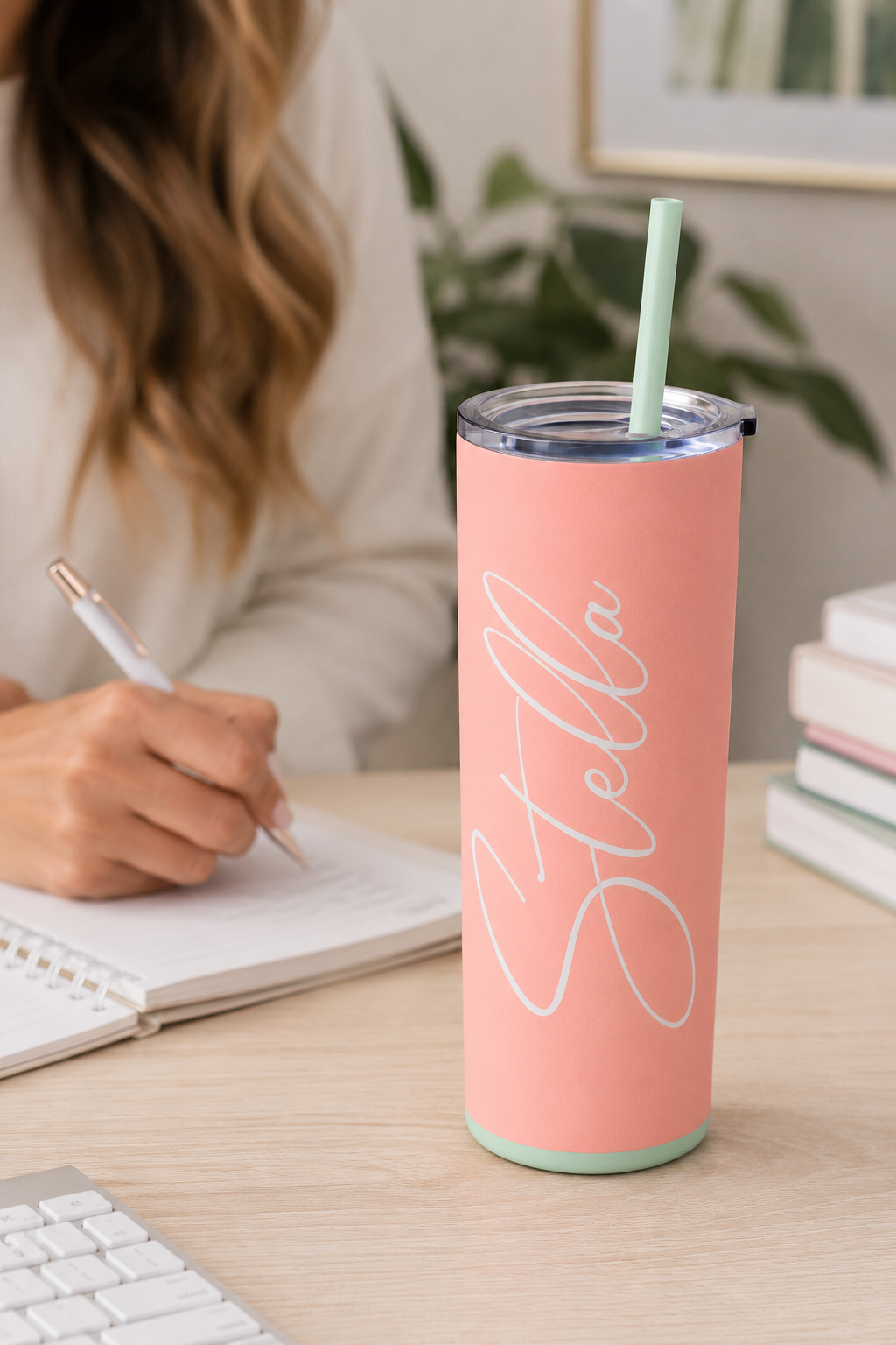 Personalized 20oz Skinny Tumbler with Straw | Custom Name Insulated Stainless Steel Cup | Cute Gift for Her | Bridesmaid Gift