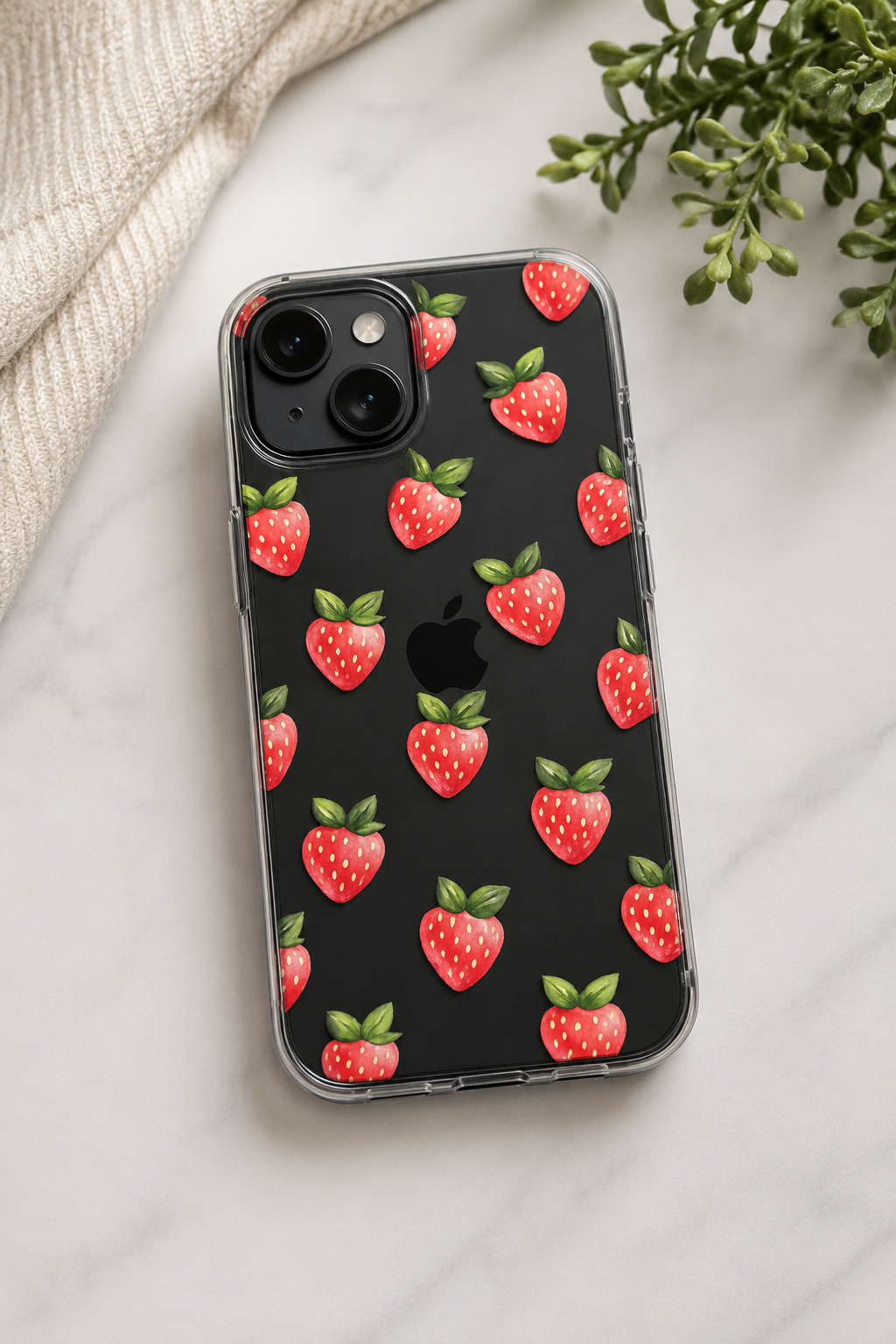 Cute Strawberry Clear iPhone Case | Pink Aesthetic Coquette Phone Case | Watercolor Strawberry Pattern | iPhone 15, 14, 13, 16 & Samsung Galaxy
