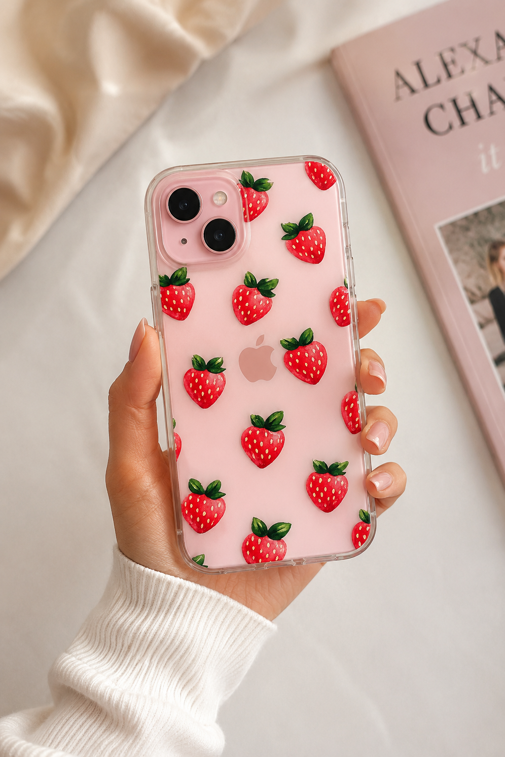 Cute Strawberry Clear iPhone Case | Pink Aesthetic Coquette Phone Case | Watercolor Strawberry Pattern | iPhone 15, 14, 13, 16 & Samsung Galaxy