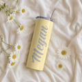 Personalized Pastel Yellow Name Tumbler 20oz with Straw | Custom Skinny Stainless Steel Travel Cup | Bridesmaid Gift | Birthday Gift | Teacher Gift | Personalized Insulated Travel Cup