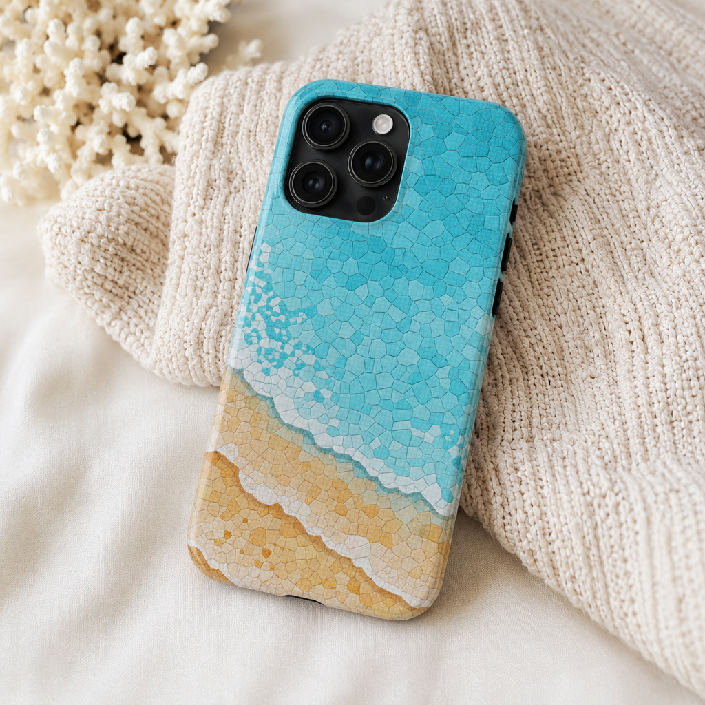 Beach Mosaic Phone Case | Coastal Ocean Waves Tough & Clear Case for iPhone & Samsung | Summer Beach Aesthetic Protective Cover