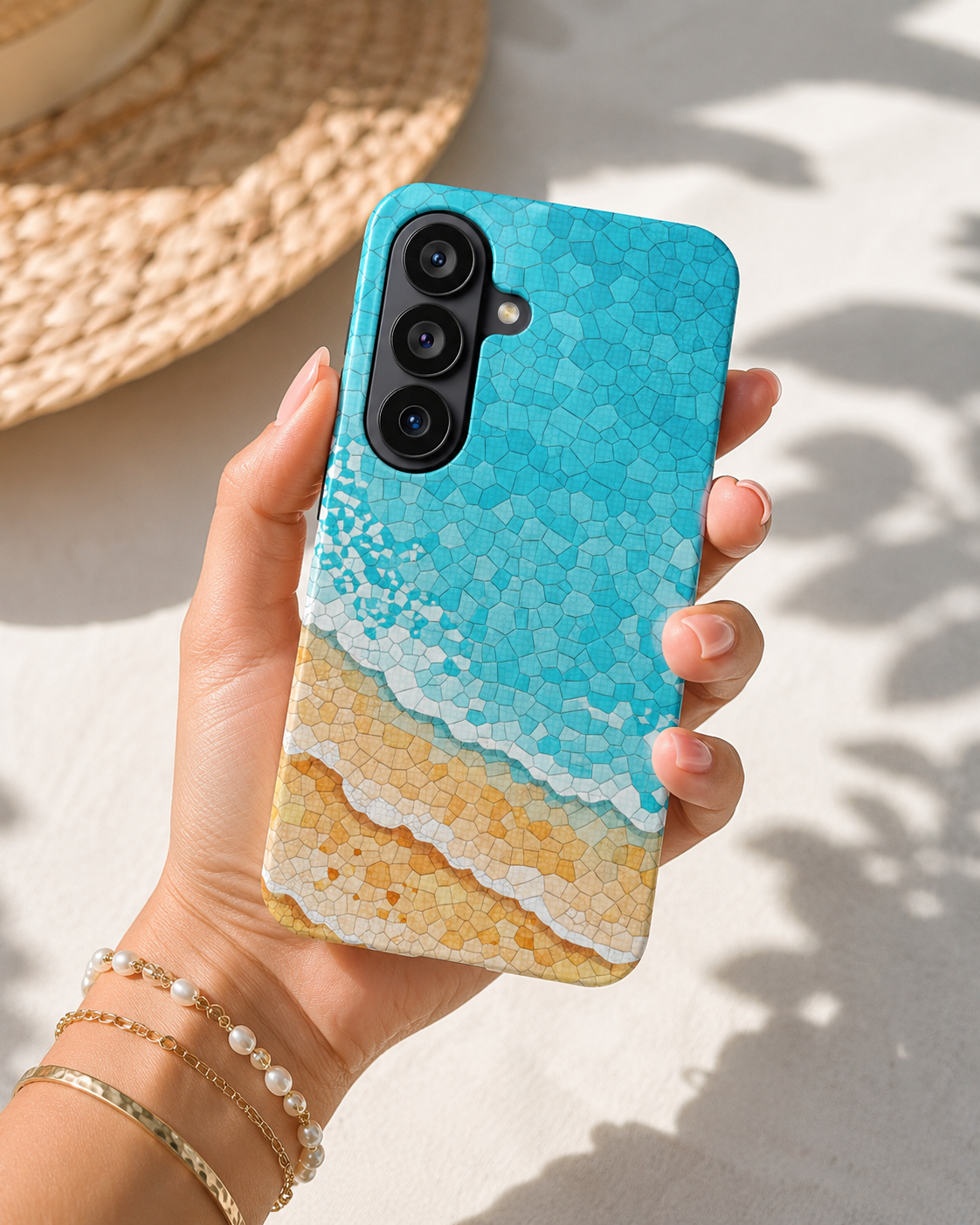 Beach Mosaic Phone Case | Coastal Ocean Waves Tough & Clear Case for iPhone & Samsung | Summer Beach Aesthetic Protective Cover