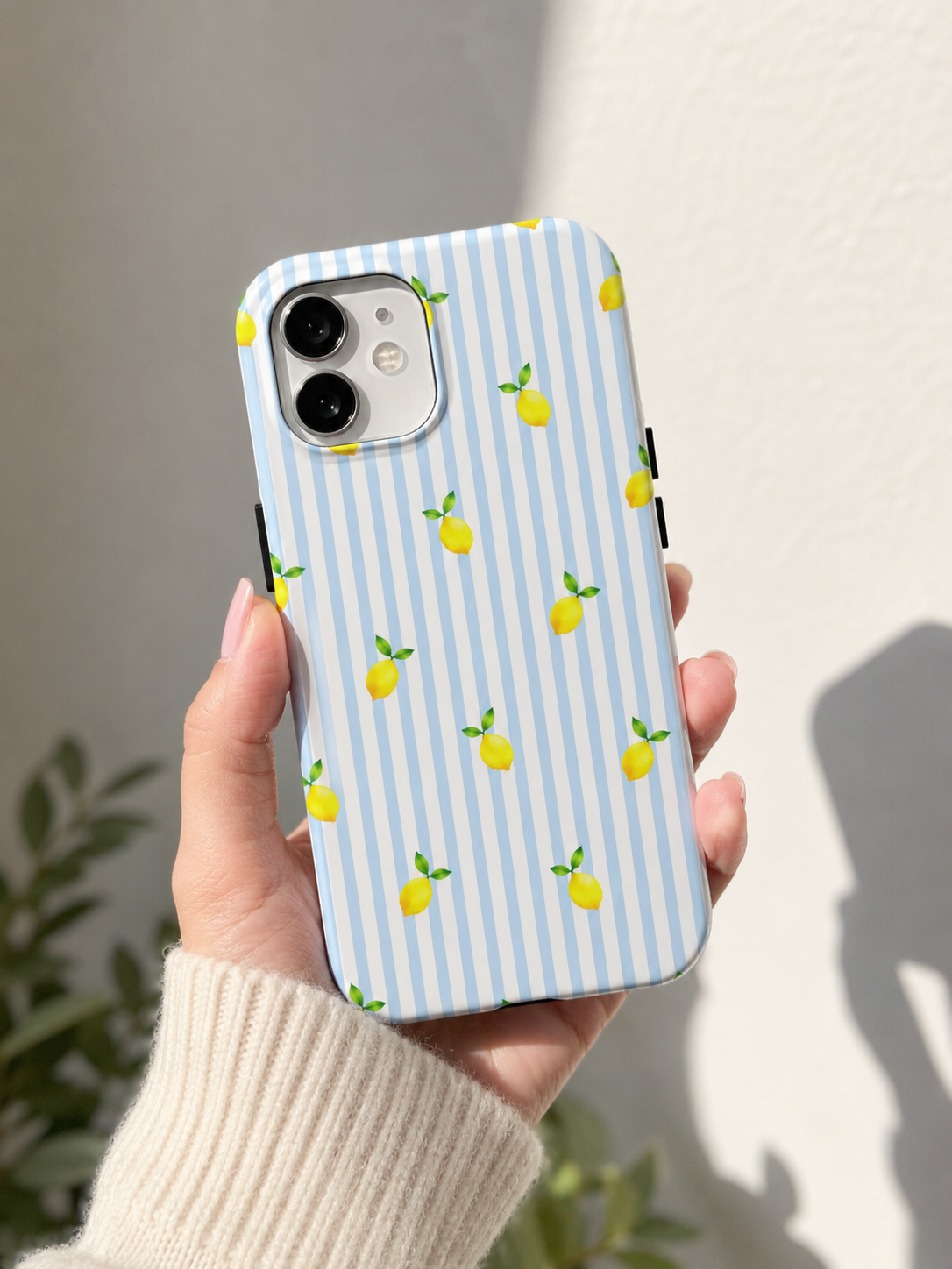 Lemon Blue Stripe Phone Case | Cute Summer Citrus iPhone & Samsung Case | Aesthetic Coastal Protective Cover | Gift for Her