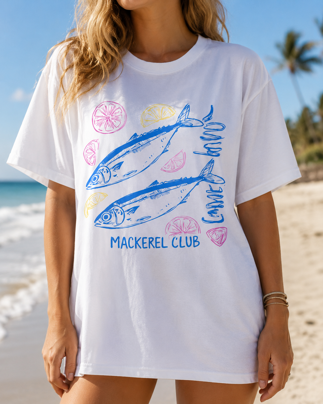 Mackerel Club Comfort Colors® T-Shirt | Coastal Fishing Graphic Tee | Beach Vacation Shirt |  Summer Tee for Women | Coastal Fishing Graphic Tee