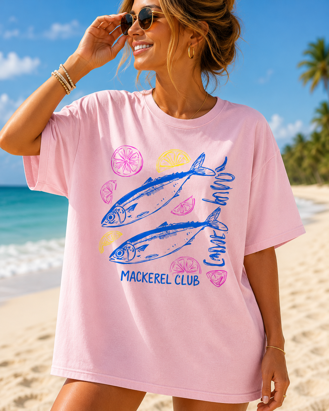 Mackerel Club Comfort Colors® T-Shirt | Coastal Fishing Graphic Tee | Beach Vacation Shirt |  Summer Tee for Women | Coastal Fishing Graphic Tee