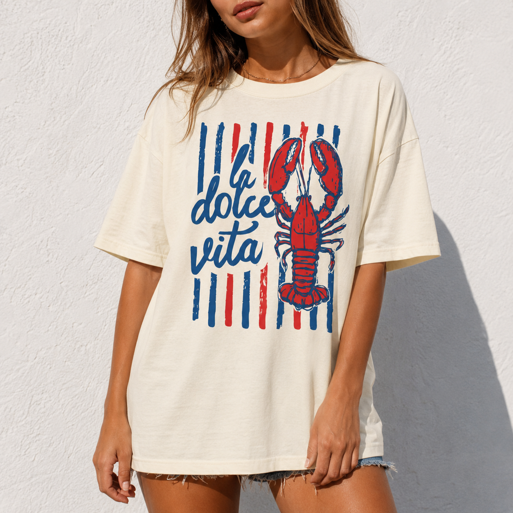La Dolce Vita Lobster Comfort Colors® T-Shirt | Coastal Summer Graphic Tee | Beach Vacation Shirt | Coastal Summer Graphic Tee