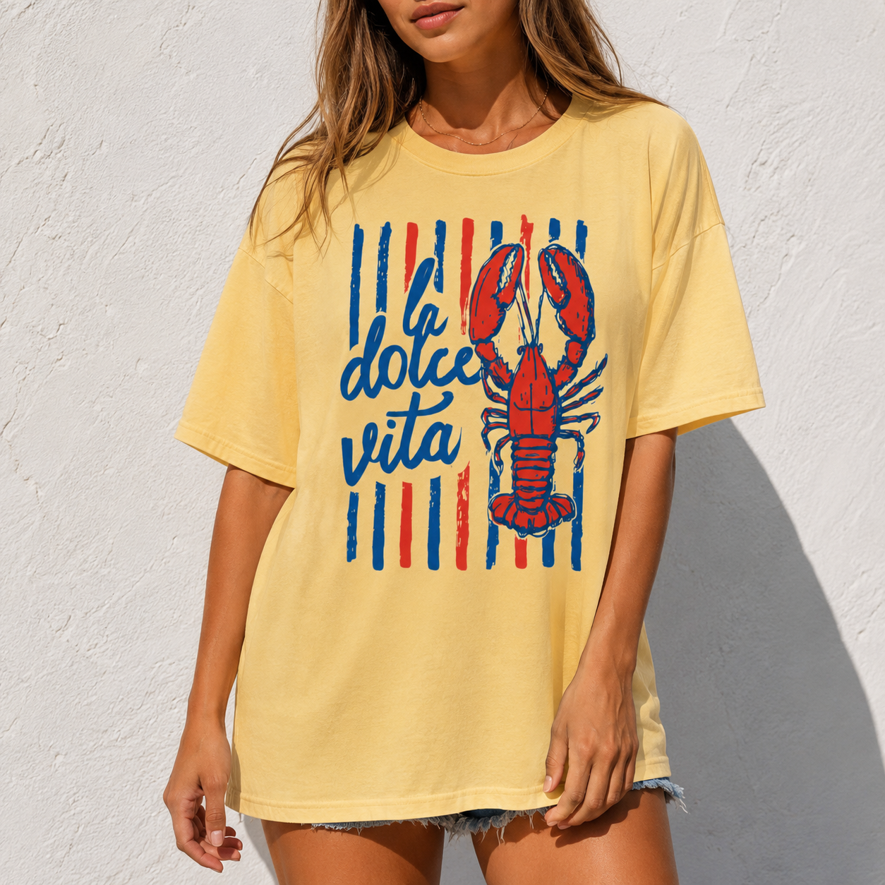 La Dolce Vita Lobster Comfort Colors® T-Shirt | Coastal Summer Graphic Tee | Beach Vacation Shirt | Coastal Summer Graphic Tee