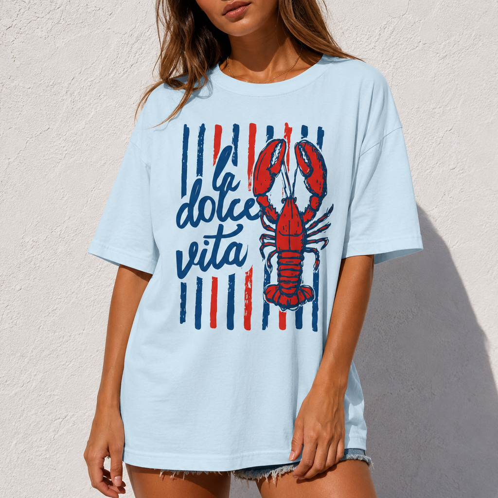 La Dolce Vita Lobster Comfort Colors® T-Shirt | Coastal Summer Graphic Tee | Beach Vacation Shirt | Coastal Summer Graphic Tee