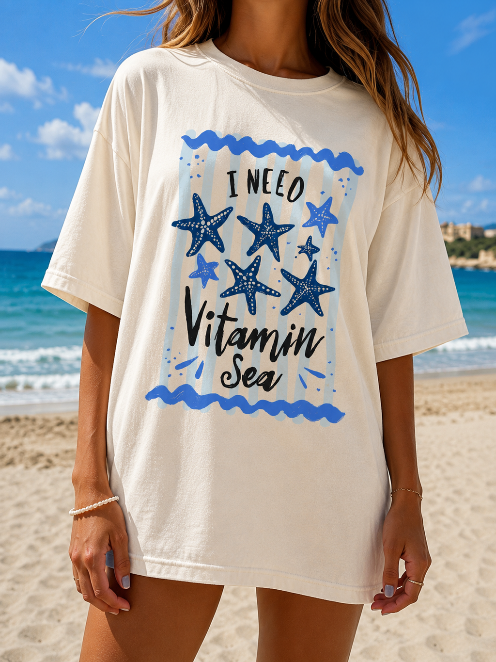 Vitamin Sea Beach Graphic Tee | Coastal Summer Shirt | Starfish Beach Lover T-Shirt | Cute Vacation Graphic Tee for Women | Starfish Beach Tee