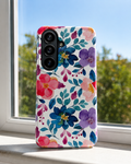 Watercolor Floral Phone Case | Blue & Purple Wildflower Protective Case for iPhone & Samsung | Cute Summer Botanical Phone Cover | Pink & Blue Blossom Protective Cover