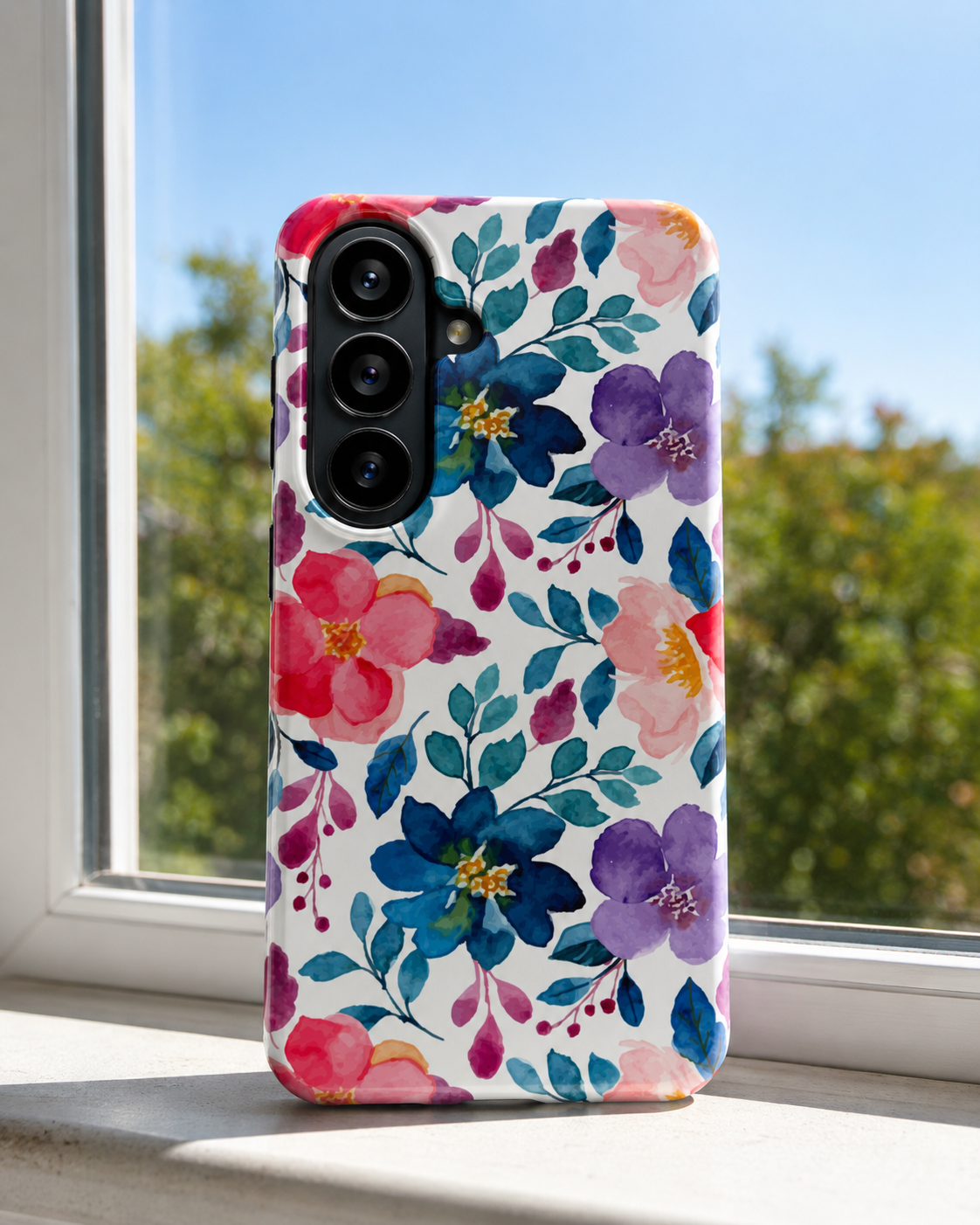 Watercolor Floral Phone Case | Blue & Purple Wildflower Protective Case for iPhone & Samsung | Cute Summer Botanical Phone Cover | Pink & Blue Blossom Protective Cover