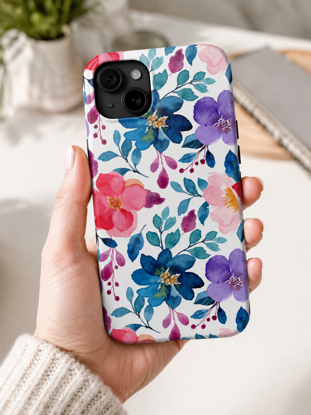 Watercolor Floral Phone Case | Blue & Purple Wildflower Protective Case for iPhone & Samsung | Cute Summer Botanical Phone Cover | Pink & Blue Blossom Protective Cover
