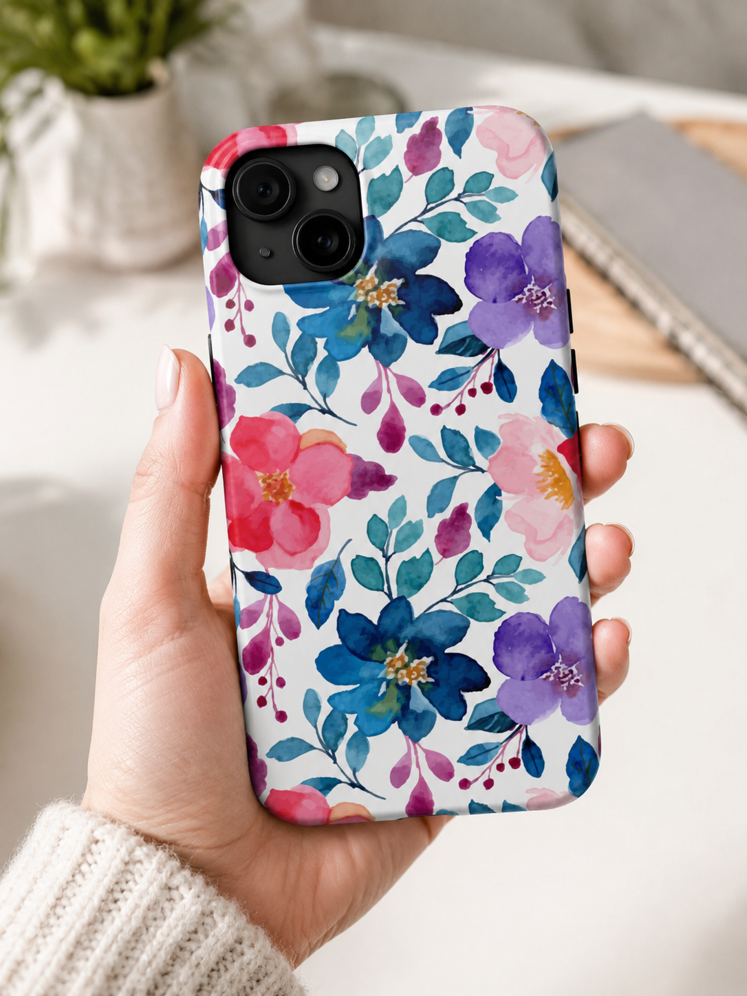 Watercolor Floral Phone Case | Blue & Purple Wildflower Protective Case for iPhone & Samsung | Cute Summer Botanical Phone Cover | Pink & Blue Blossom Protective Cover