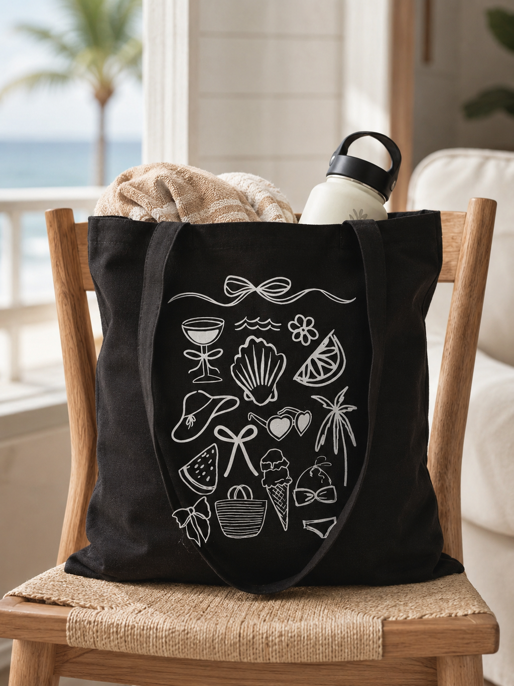 Summer Beach Aesthetic Tote Bag | Coastal Canvas Tote for Beach Days, Vacation & Everyday Carry | Summer Graphic Bag