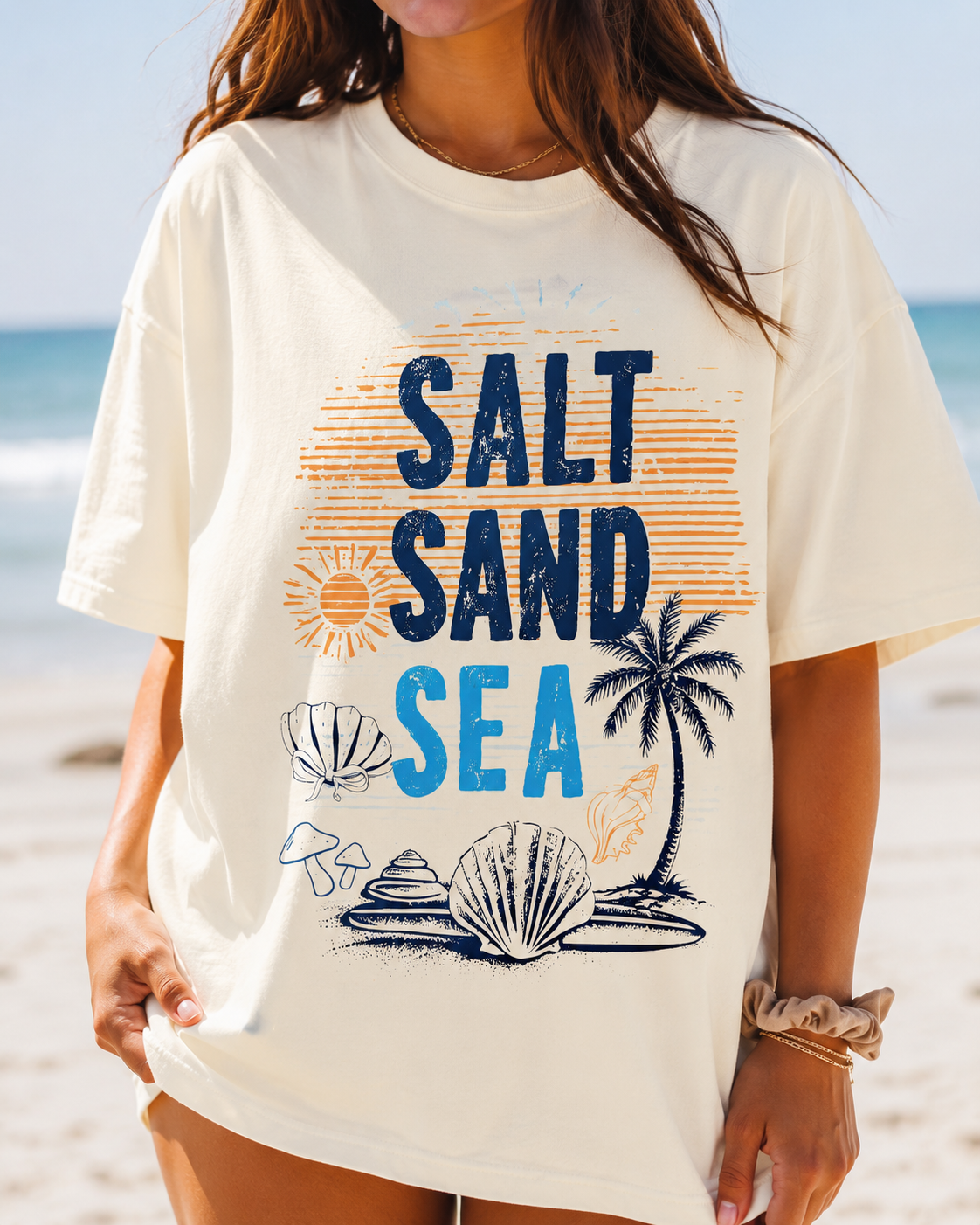 Salt Sand Sea Beach Graphic Tee | Oversized Coastal Summer Shirt | Comfort Colors Beach Lover T-Shirt | Vacation Graphic Tee