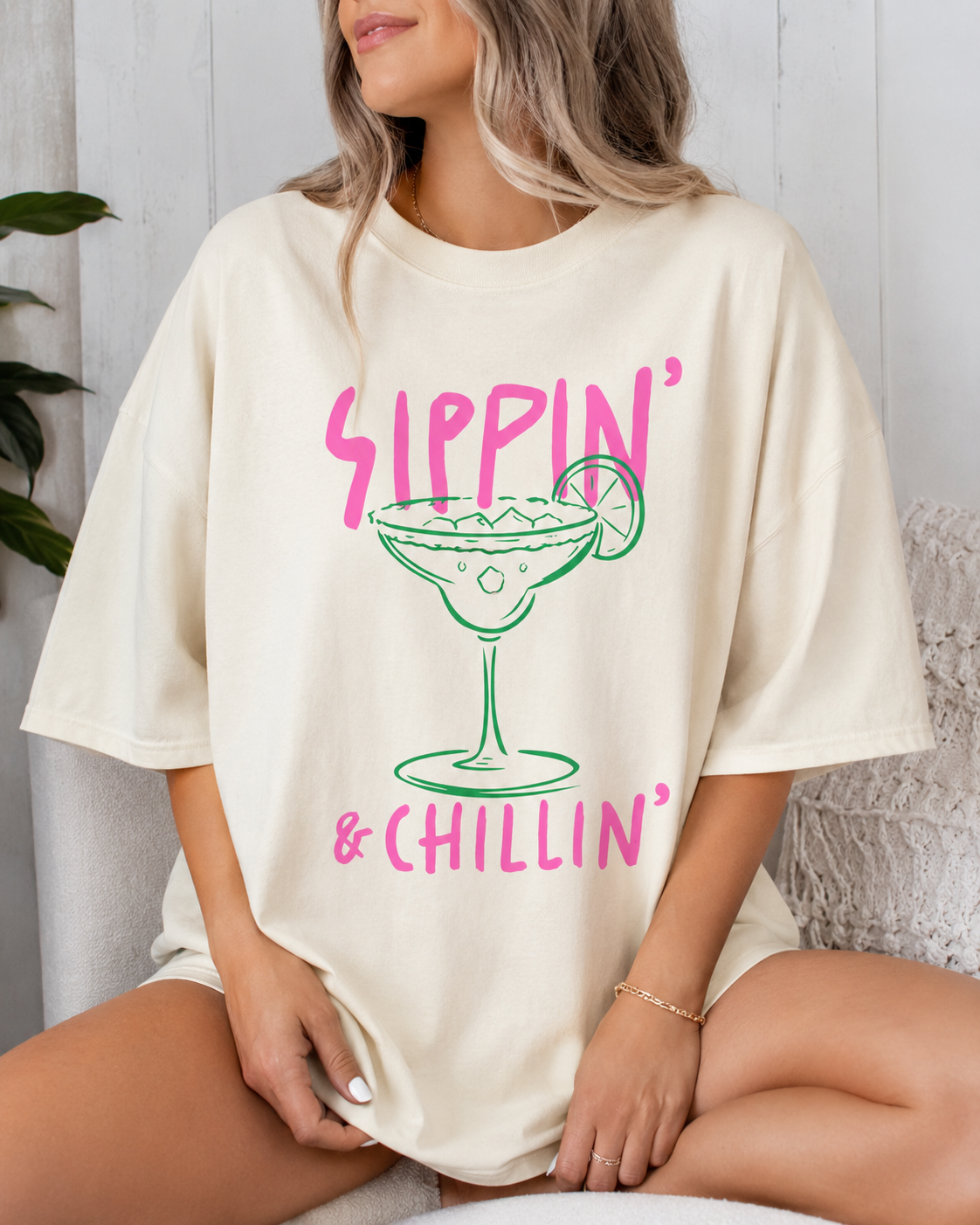 Sippin' & Chillin' Comfort Colors® T-Shirt | Margarita Graphic Tee | Summer Vacation Shirt | Beach Party Tee | Girls Trip Outfit | Oversized Coastal Tee