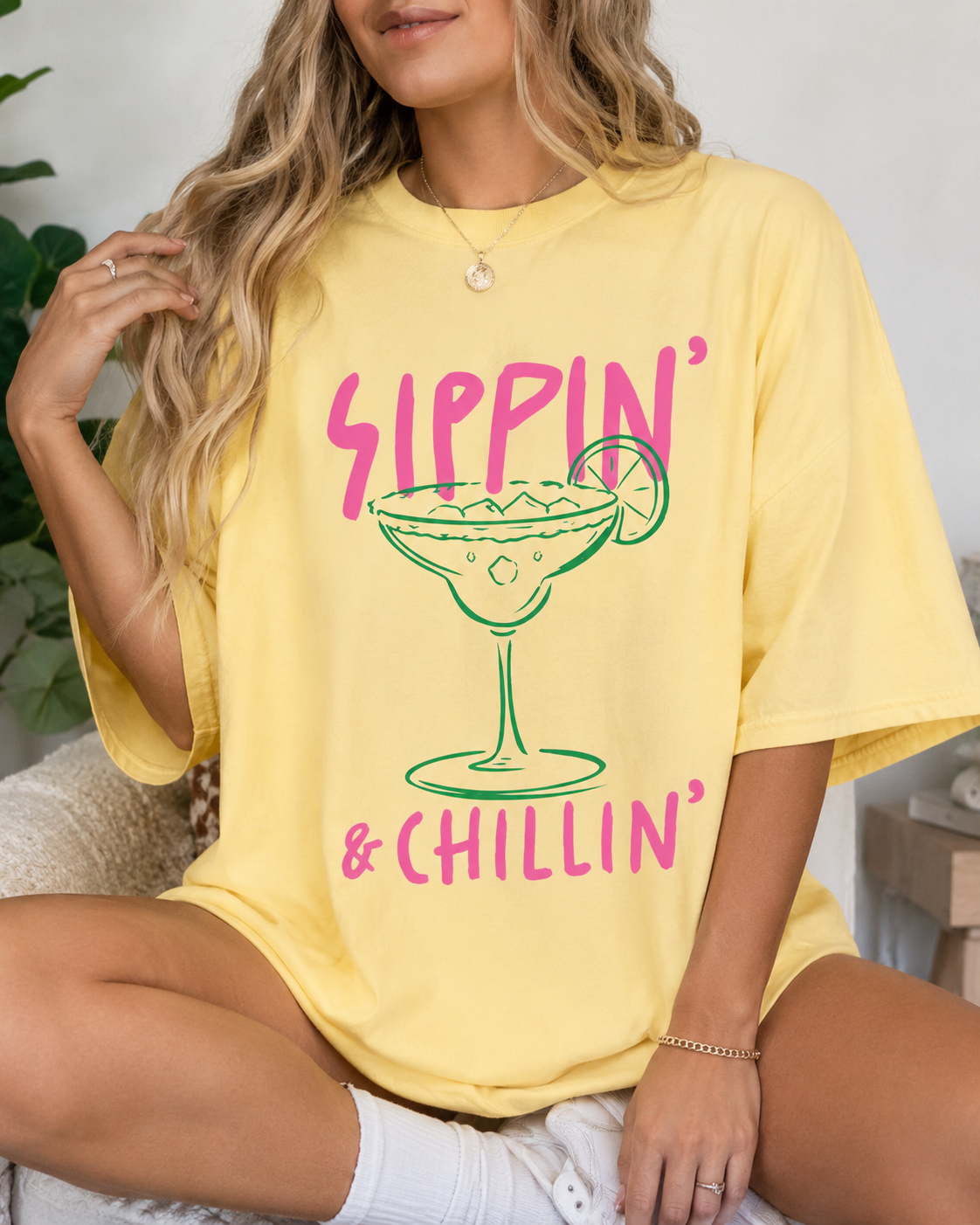 Sippin' & Chillin' Comfort Colors® T-Shirt | Margarita Graphic Tee | Summer Vacation Shirt | Beach Party Tee | Girls Trip Outfit | Oversized Coastal Tee