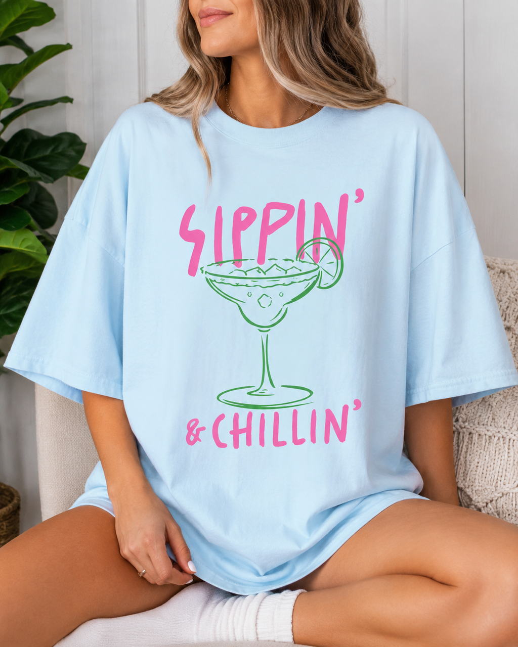 Sippin' & Chillin' Comfort Colors® T-Shirt | Margarita Graphic Tee | Summer Vacation Shirt | Beach Party Tee | Girls Trip Outfit | Oversized Coastal Tee