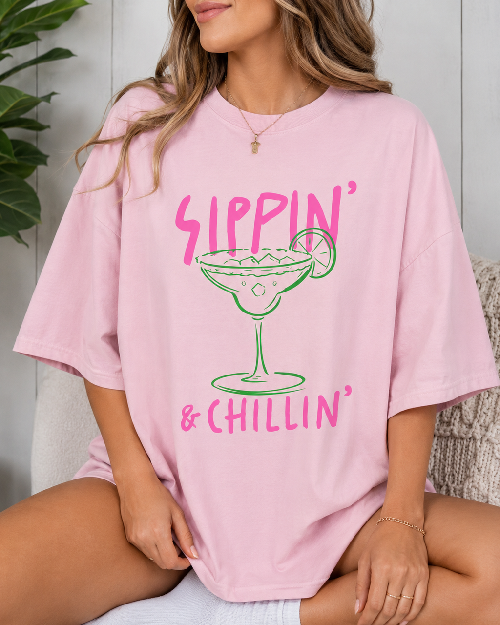 Sippin' & Chillin' Comfort Colors® T-Shirt | Margarita Graphic Tee | Summer Vacation Shirt | Beach Party Tee | Girls Trip Outfit | Oversized Coastal Tee