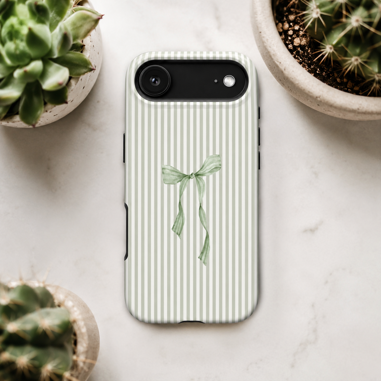 Sage Green Bow Phone Case | Coquette Striped iPhone Case | Feminine Aesthetic Cute Ribbon Phone Cover | Soft Girl Cottagecore Gift