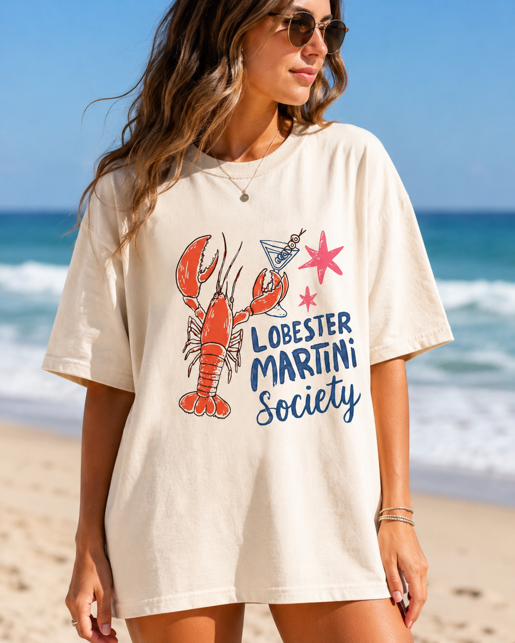 Lobster Martini Society  Beach T-Shirt | Coastal Cocktail Graphic Tee | Summer Vacation Shirt | Comfort Colors Unisex Tee | Coastal Party Tee