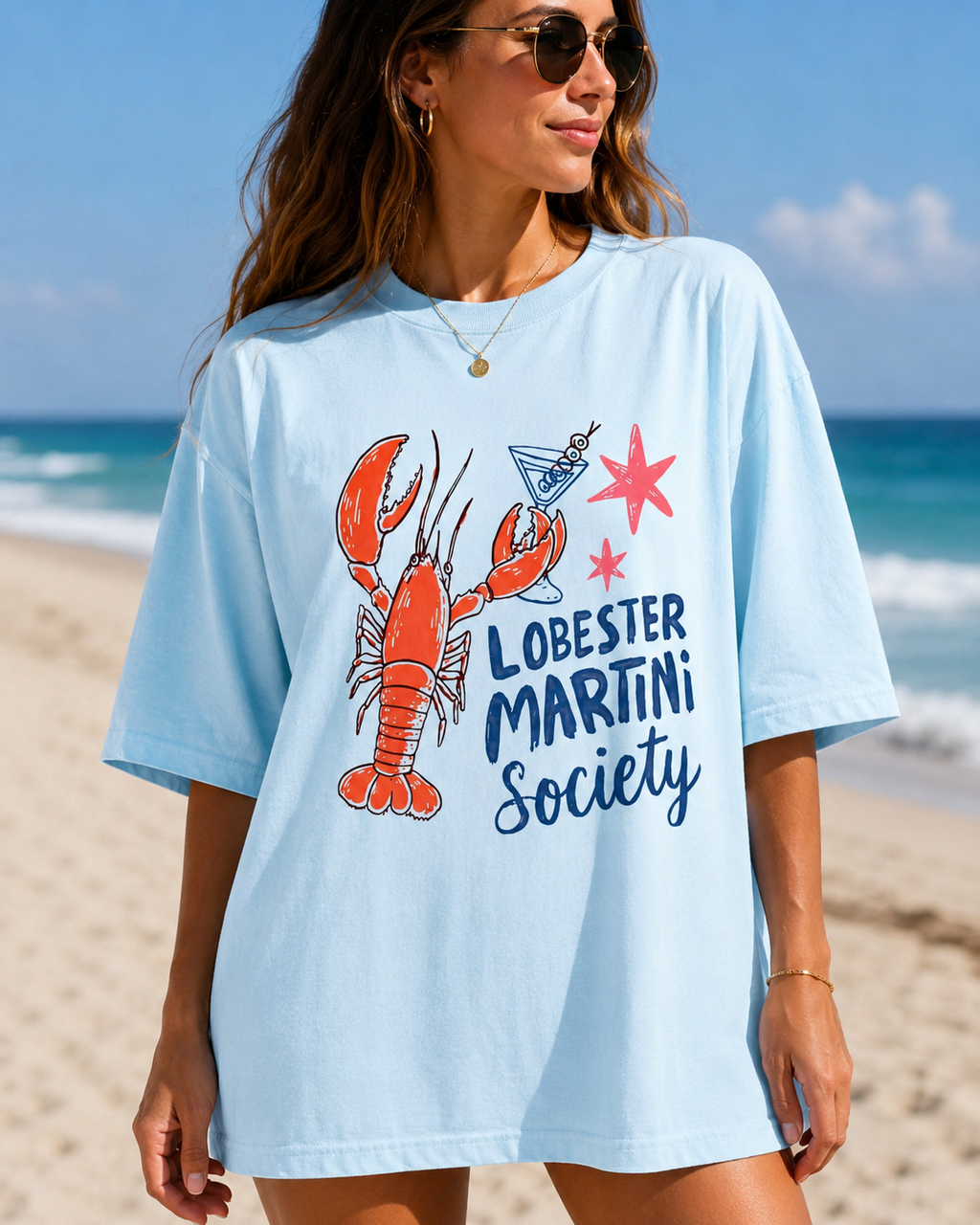 Lobster Martini Society  Beach T-Shirt | Coastal Cocktail Graphic Tee | Summer Vacation Shirt | Comfort Colors Unisex Tee | Coastal Party Tee