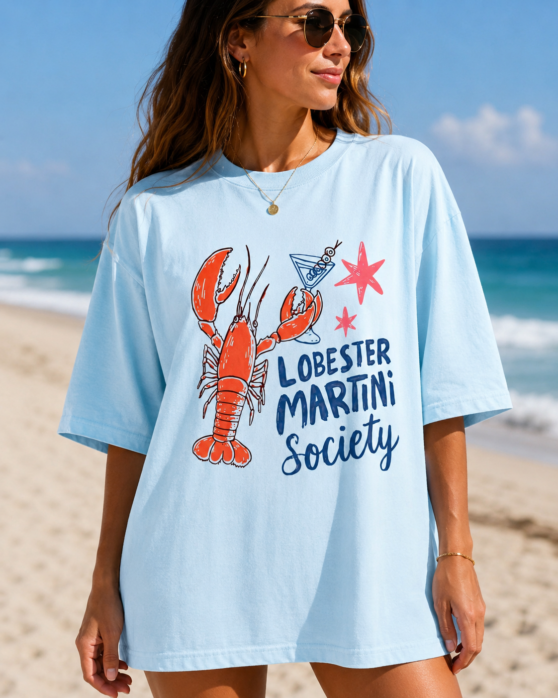 Lobster Martini Society  Beach T-Shirt | Coastal Cocktail Graphic Tee | Summer Vacation Shirt | Comfort Colors Unisex Tee | Coastal Party Tee