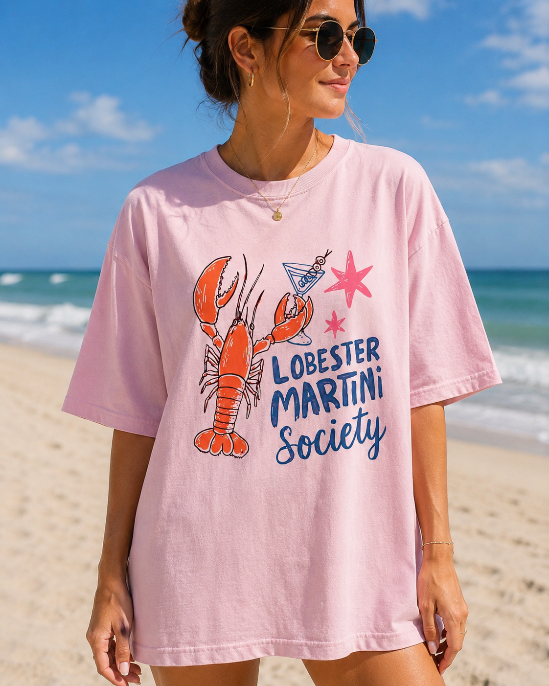 Lobster Martini Society  Beach T-Shirt | Coastal Cocktail Graphic Tee | Summer Vacation Shirt | Comfort Colors Unisex Tee | Coastal Party Tee