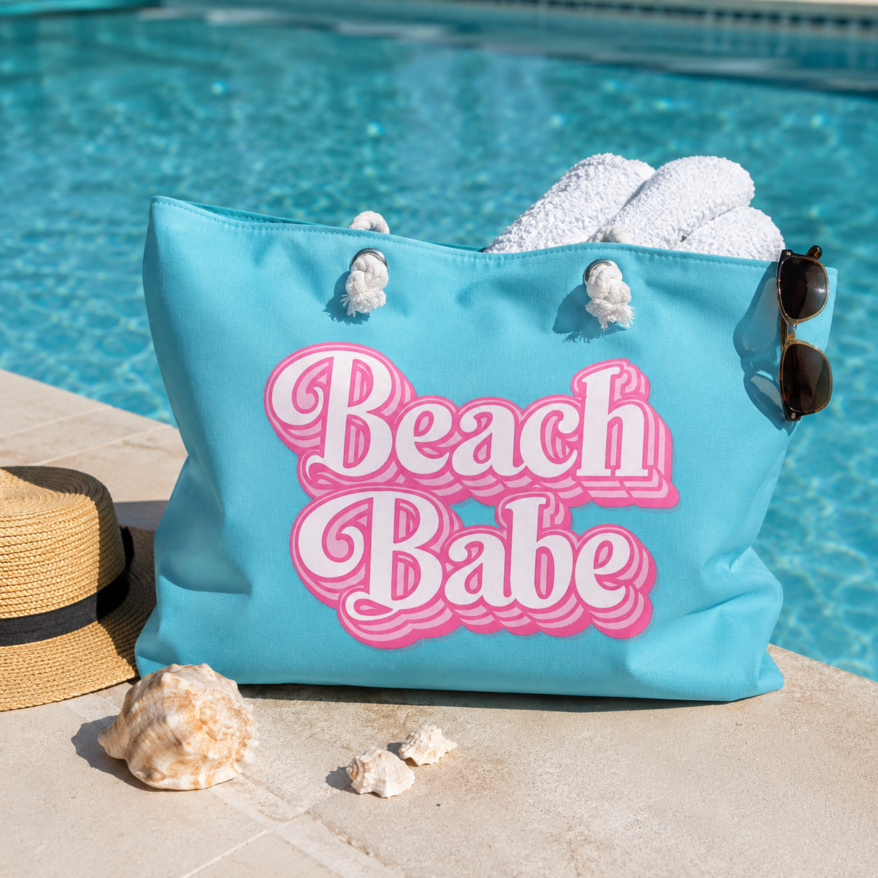 Beach Babe Weekender Bag | Cute Pink Retro Beach Tote | Large Coastal Travel Bag | Summer Vacation Tote | Pool & Beach Essentials Bag