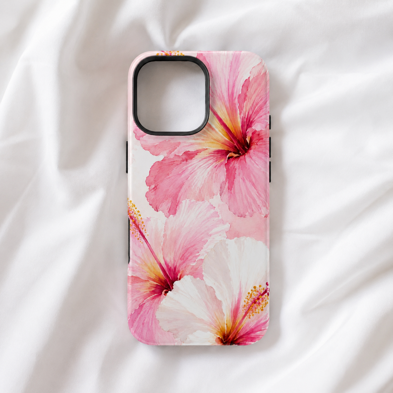 Pink Watercolor Hibiscus Phone Case | Elegant Floral iPhone & Samsung Case | Tropical Botanical Protective Cover