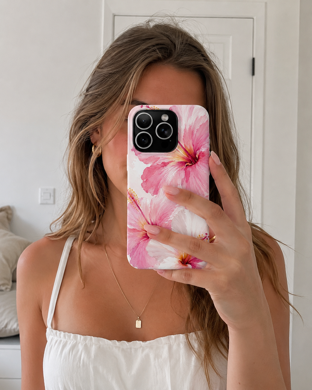 Pink Watercolor Hibiscus Phone Case | Elegant Floral iPhone & Samsung Case | Tropical Botanical Protective Cover