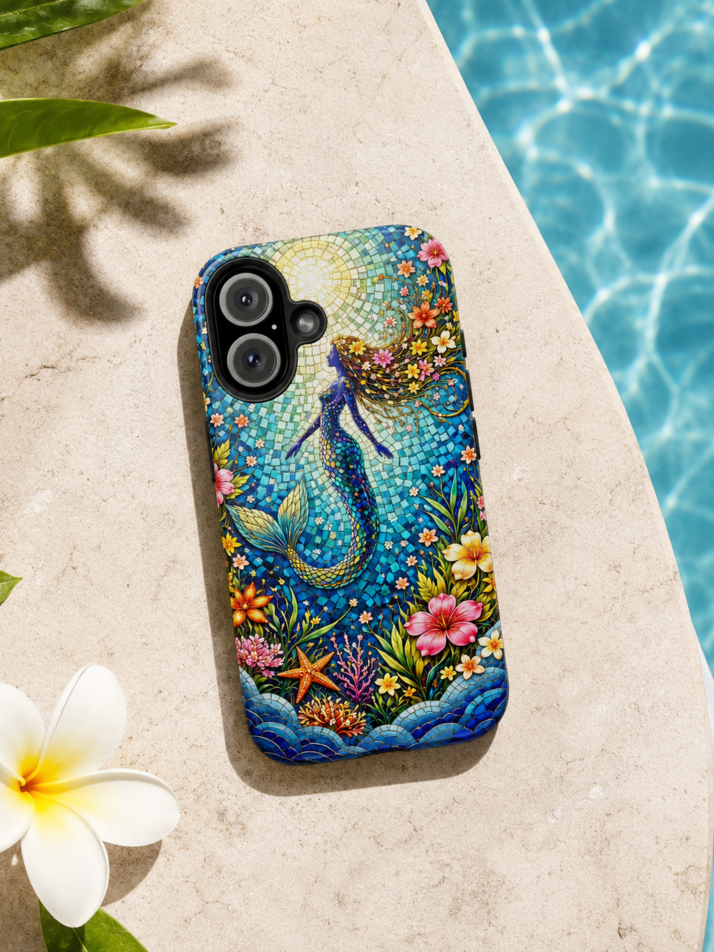 Mermaid Mosaic Phone Case | Coastal Ocean Floral Tough Case | Beach Lover iPhone & Samsung Cover | Tropical Mermaid Aesthetic Gift