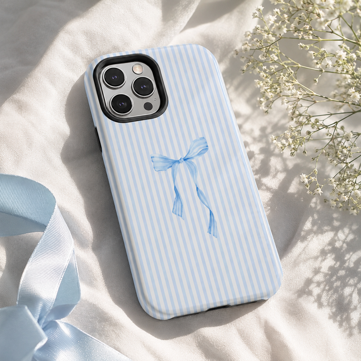 Preppy Blue Bow Case | Minimalist Coquette Phone Case for iPhone & Samsung | Minimalist Coquette Phone Case | Protective Phone Cover