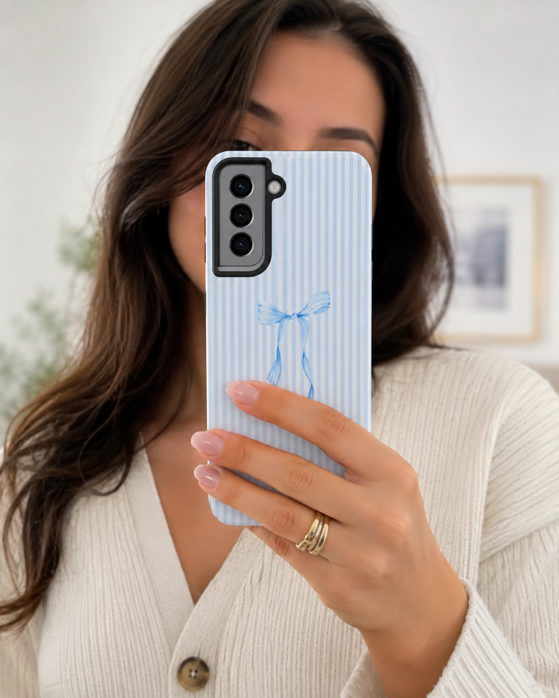 Preppy Blue Bow Case | Minimalist Coquette Phone Case for iPhone & Samsung | Minimalist Coquette Phone Case | Protective Phone Cover