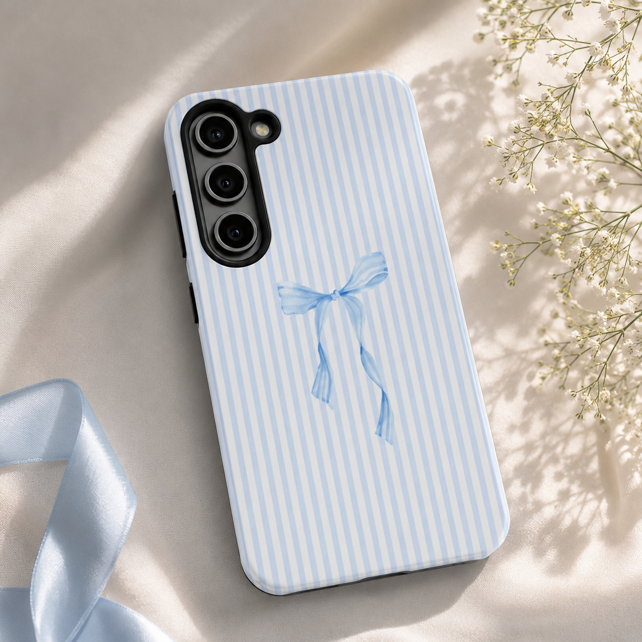 Preppy Blue Bow Case | Minimalist Coquette Phone Case for iPhone & Samsung | Minimalist Coquette Phone Case | Protective Phone Cover