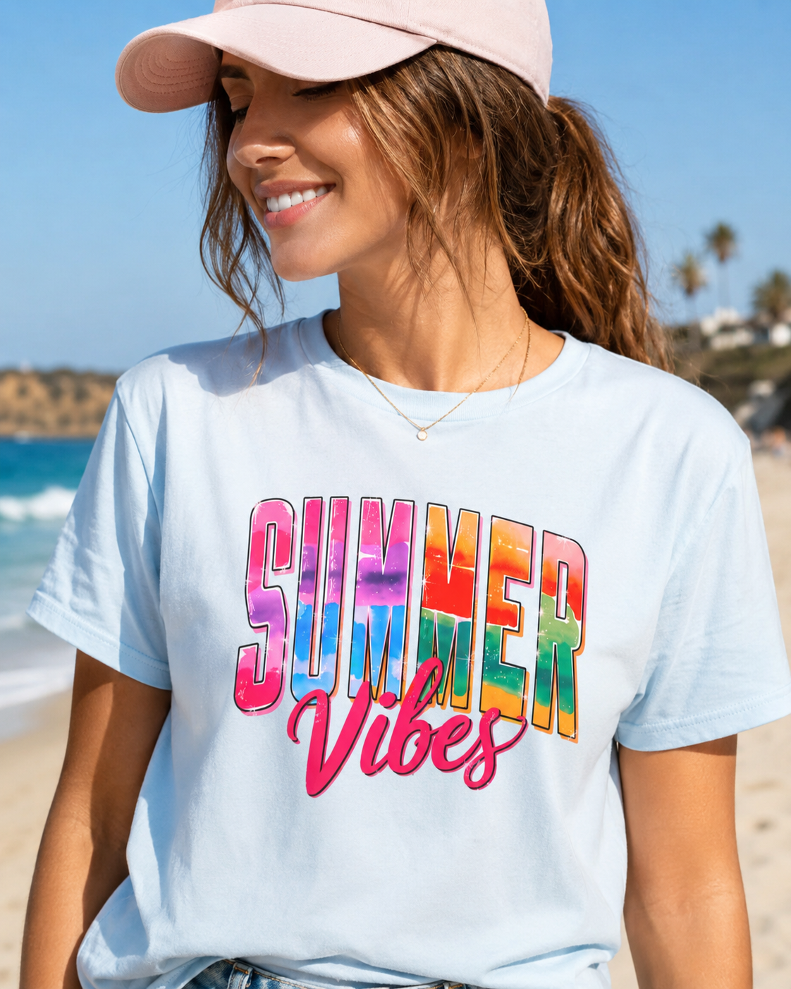 Summer Vibes Comfort Colors® Graphic Tee | Oversized Beach Shirt for Women | Garment-Dyed Heavyweight Cotton Summer T-Shirt