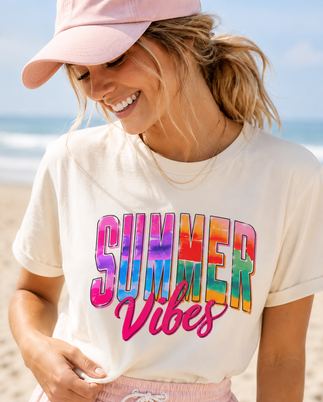 Summer Vibes Comfort Colors® Graphic Tee | Oversized Beach Shirt for Women | Garment-Dyed Heavyweight Cotton Summer T-Shirt