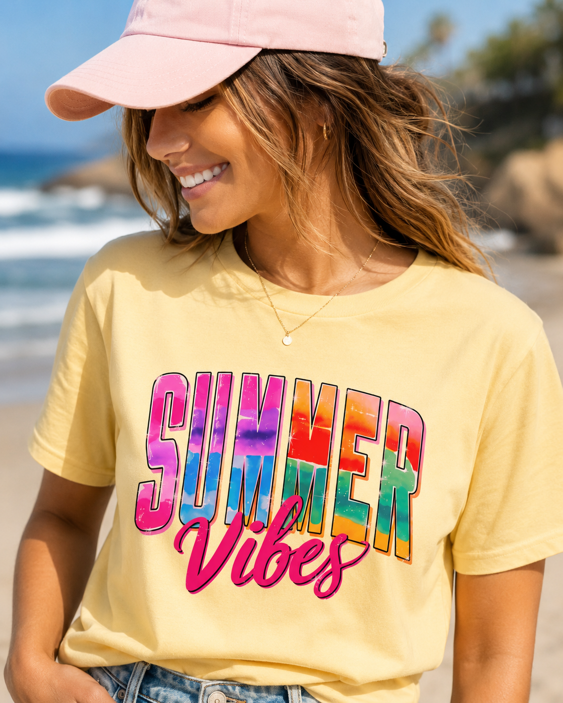 Summer Vibes Comfort Colors® Graphic Tee | Oversized Beach Shirt for Women | Garment-Dyed Heavyweight Cotton Summer T-Shirt