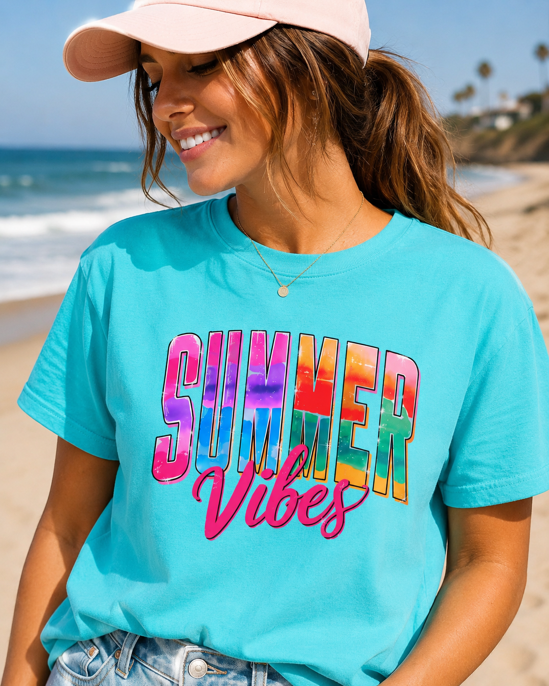 Summer Vibes Comfort Colors® Graphic Tee | Oversized Beach Shirt for Women | Garment-Dyed Heavyweight Cotton Summer T-Shirt