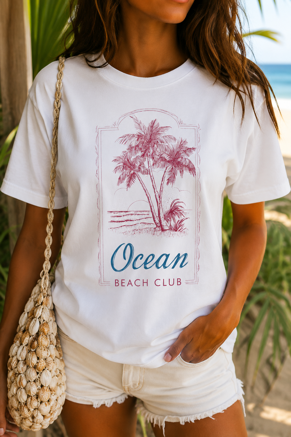 Ocean Beach Club T-Shirt — Palm Tree Coastal Graphic Tee