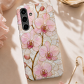Pink Orchid Stained Glass Tough Phone Case |  Floral Glossy Protective Cover for iPhone & Samsung Galaxy | Tough Phone Case | Floral Protective iPhone Cover